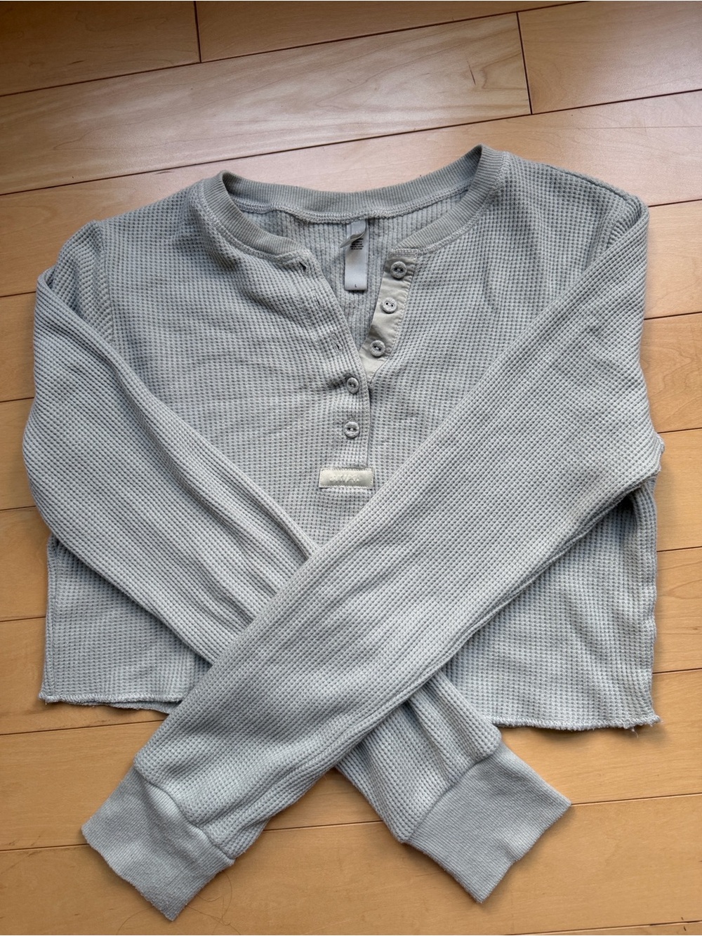 SKIMS Light Gray Waffle Henley Long Sleeve Top